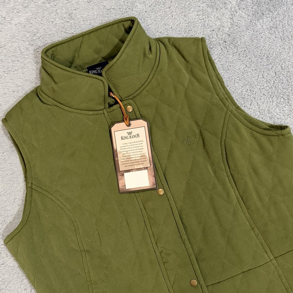 King Ranch Olive Green Micro Twill Quilted Quail Women's Size Medium Vest New